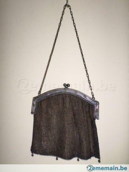 ancien sac a main de soiree  bourse en maille metal argente, Ophalen of Verzenden, Gebruikt