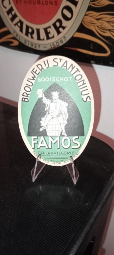 Brasserie bière étiquette Famos verte, Enlèvement ou Envoi, Panneau, Plaque ou Plaquette publicitaire, Autres marques