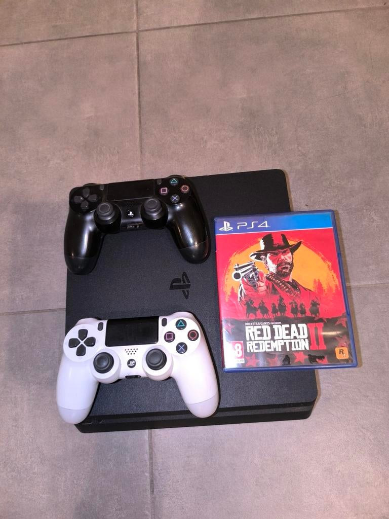 Playstation 4 slim edition + 2 controllers + rdr 2, Ophalen, Met 2 controllers, 1 TB, Slim