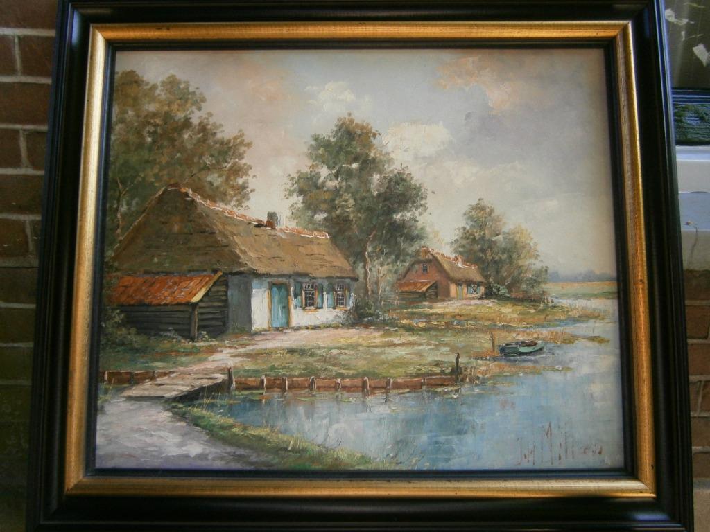 Jan Hendrik Miller: Boerenwoningen, Hollandse meester, Antiek en Kunst, Ophalen of Verzenden