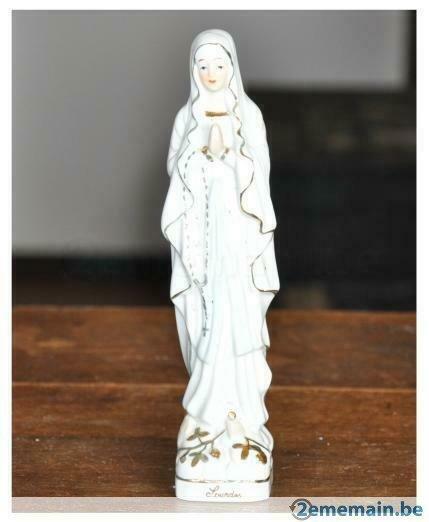 vierge en porcelaine lourde avec feuille or au pied, Antiquités & Art, Antiquités | Objets religieux