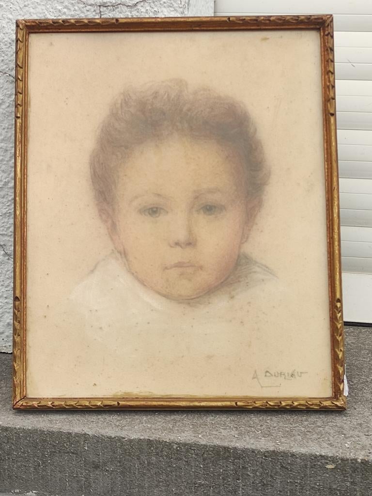 Dessin pastel enfant signe Alfred duriau, Antiquités & Art, Enlèvement ou Envoi