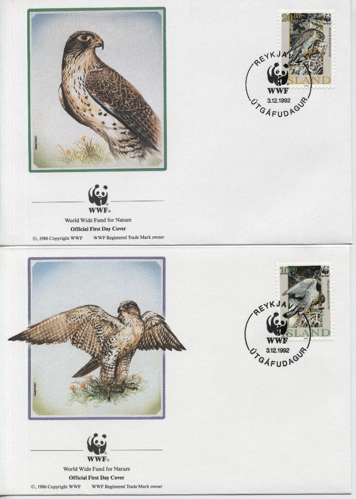 Islande, 4 oiseaux de proie de la FDC'C en parfait état, Envoi, Autres pays, Affranchi