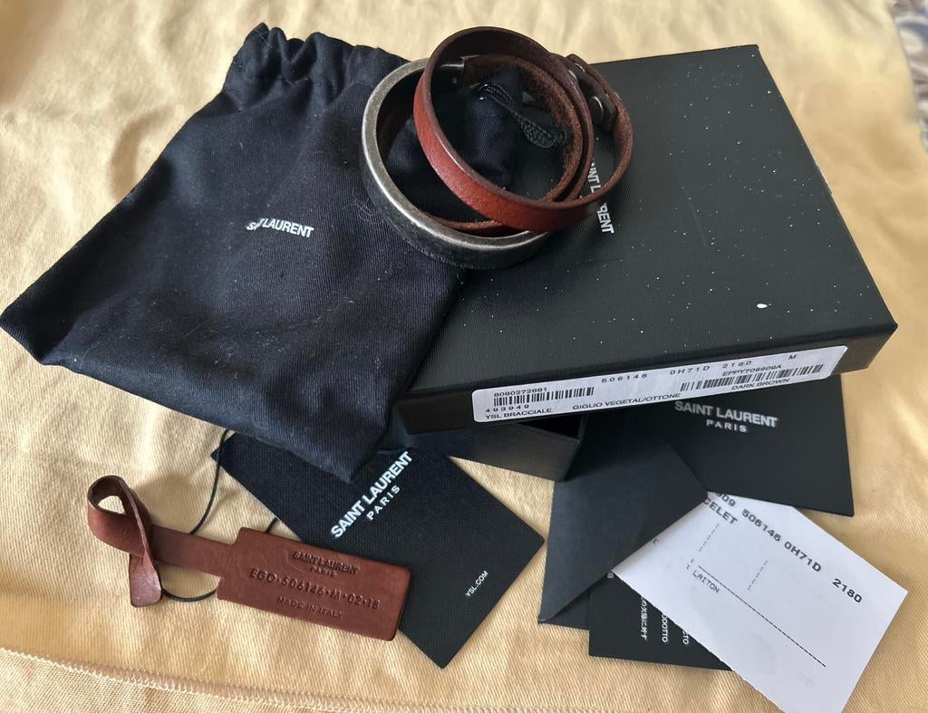 Saint Laurent by Yves Saint Laurent koperen leren armband, Ophalen of Verzenden, Gebruikt, Overige kleuren, Leer