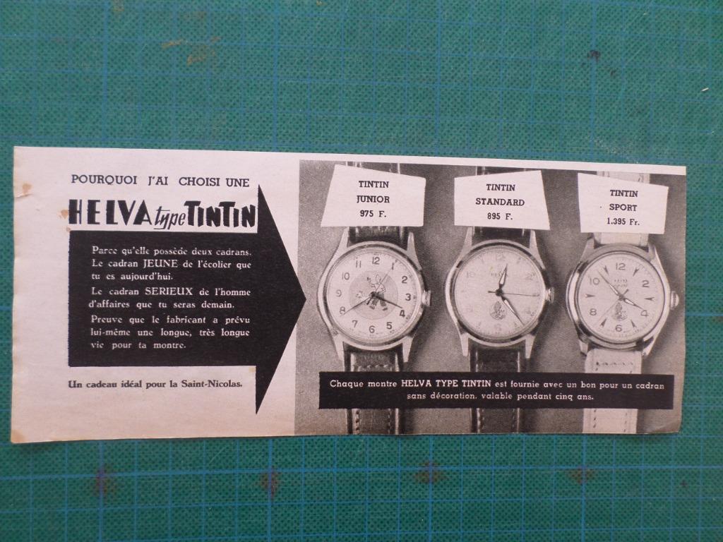 Tintin - publicité papier montre Helva type Tintin - 1954, Enlèvement ou Envoi, Tintin, Utilisé, Autres types