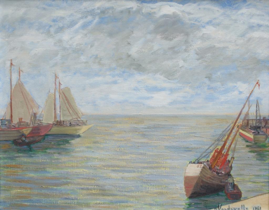 Adriaan Vandewalle (1907-1997): Vissersboten (O/D, 75x65cm), Enlèvement ou Envoi