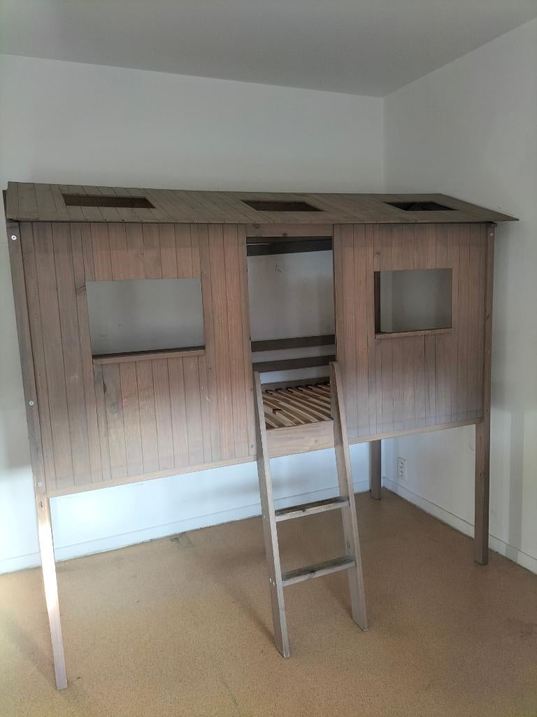 Lit cabane enfant bois, Lit mezzanine ou Lit superposé, 85 à 100 cm, Enlèvement, Utilisé