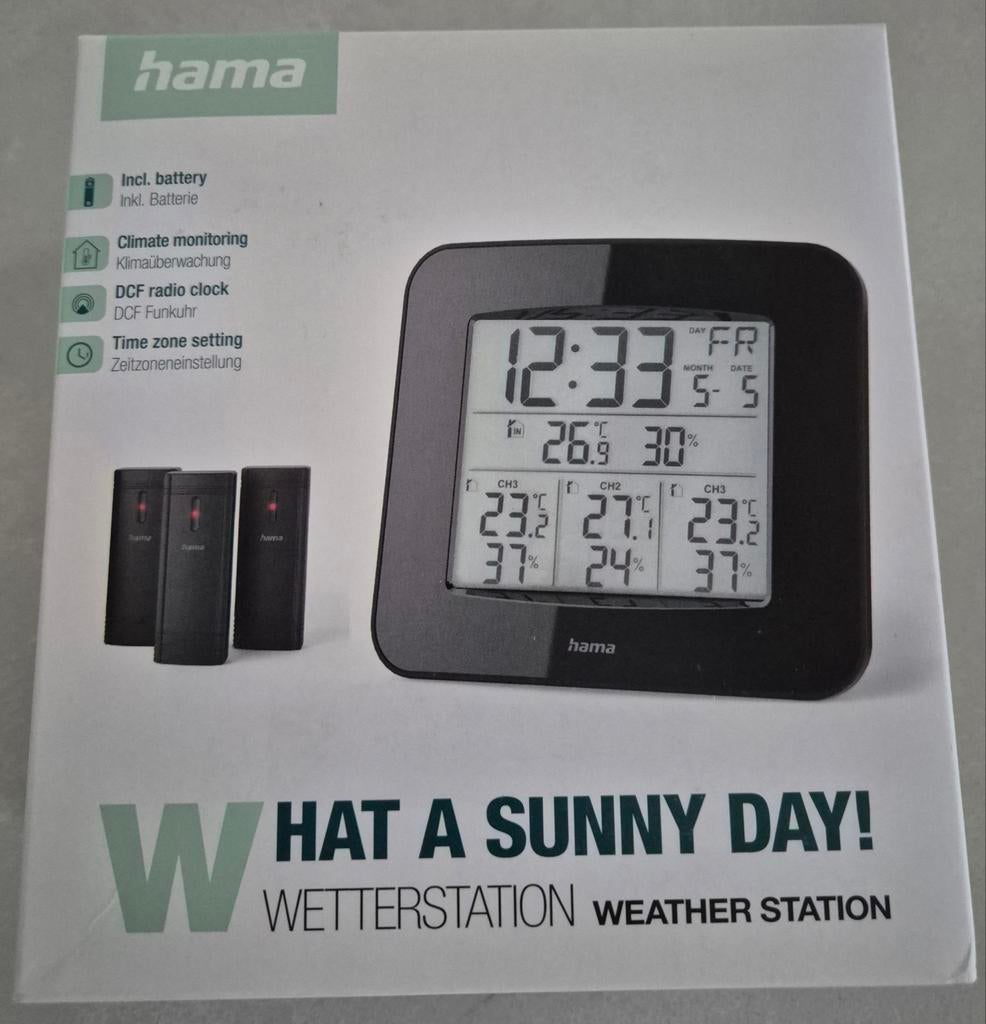 Hama weerstation + 3 draadloze sensoren., Audio, Tv en Foto, Weerstations en Barometers, Ophalen of Verzenden, Nieuw, Weerstation