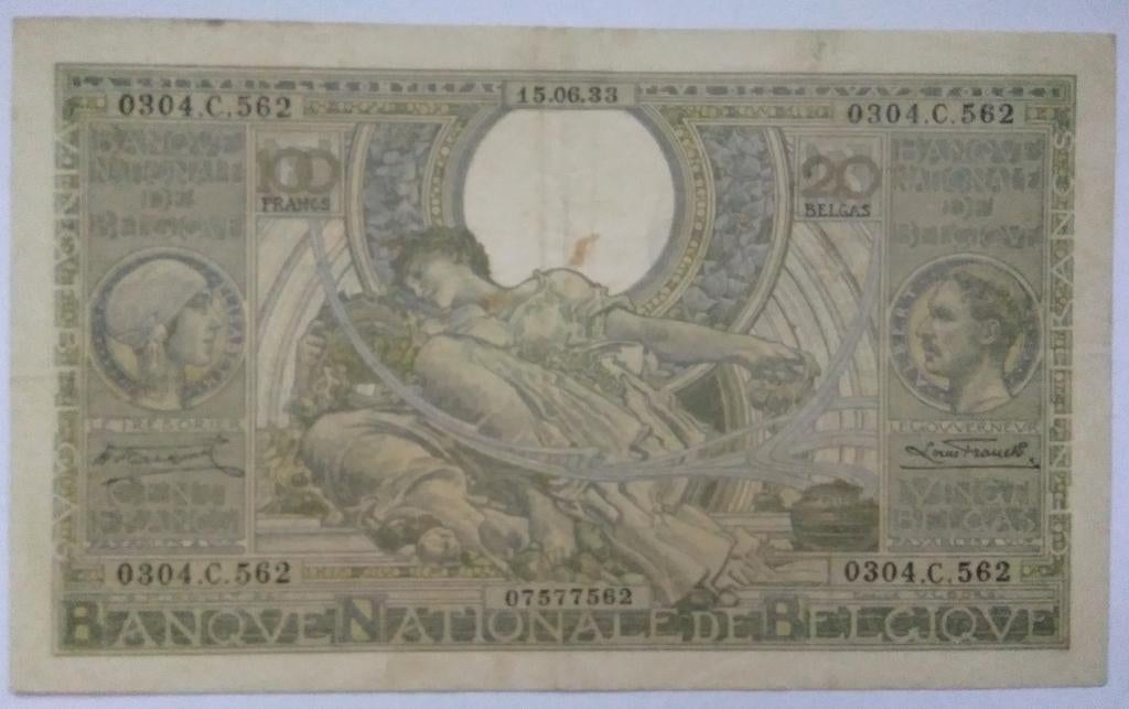 100 francs belges modèle 1933 FR/VL floor - 15-06-1933, Timbres & Monnaies, Enlèvement ou Envoi, Billets en vrac