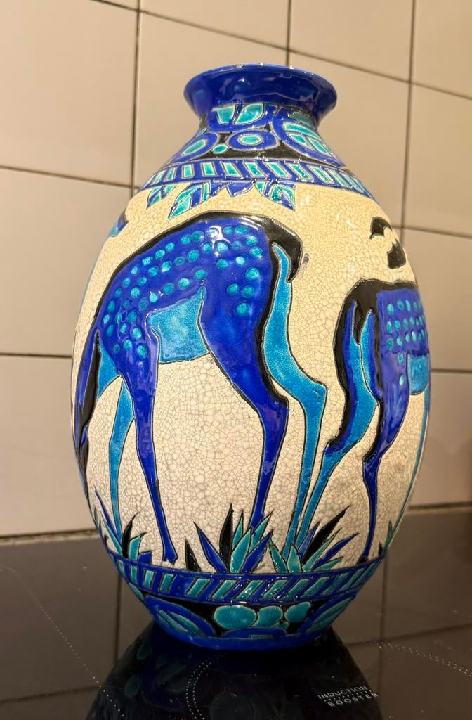 Magnifique vase, Charles, Catteau, dit aux cervidés., Antiek en Kunst, Ophalen