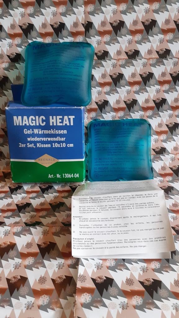 paire de coussin gel chauffant magic heat 10x10 cm, Enlèvement ou Envoi, Neuf, Bleu, Carré