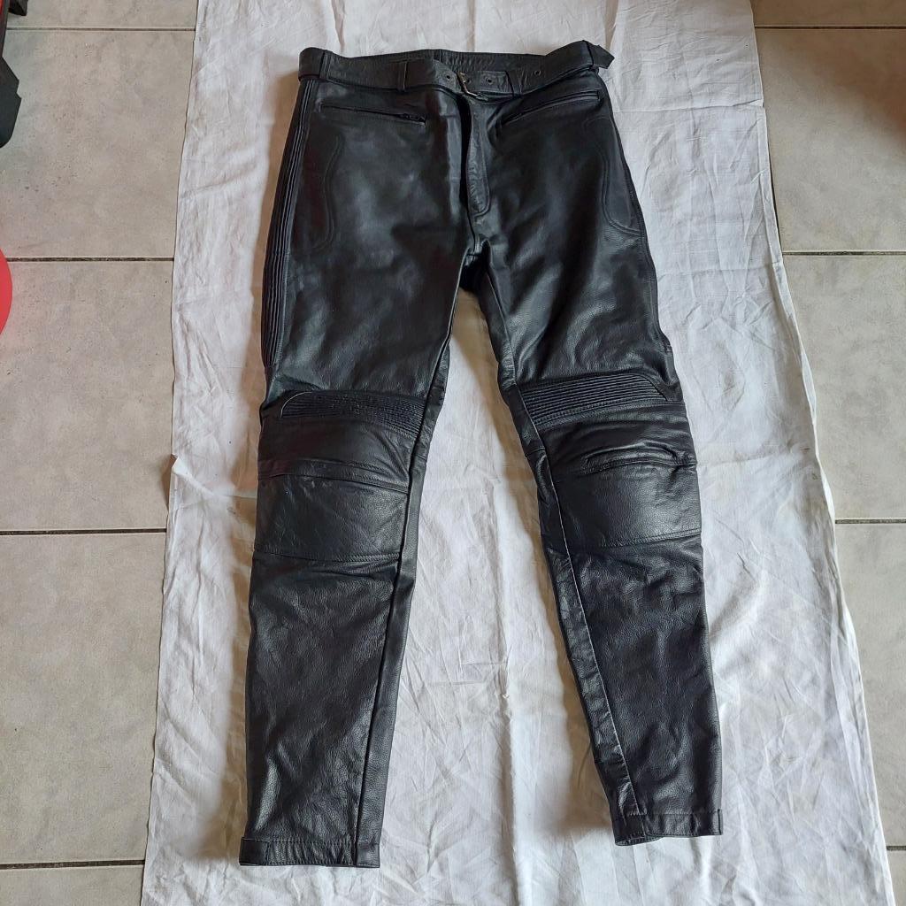 VINTAGE LEREN MOTORBROEK TEXPEED W36 L 33 + BESCHERMINGEN, Ophalen of Verzenden, Tweedehands, Heren, Broek | leer