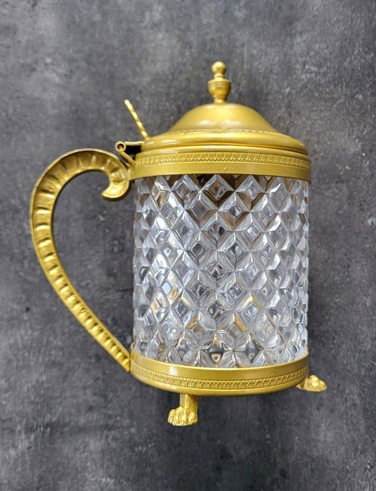 Kruik met kristal en verguld bronzen handvat, Ophalen of Verzenden, Kristal
