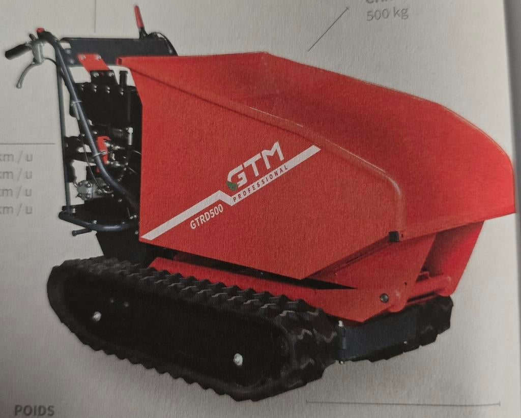 Dumper sur chenilles GTM GTRD500, Doe-het-zelf en Bouw, Ophalen of Verzenden, Zo goed als nieuw