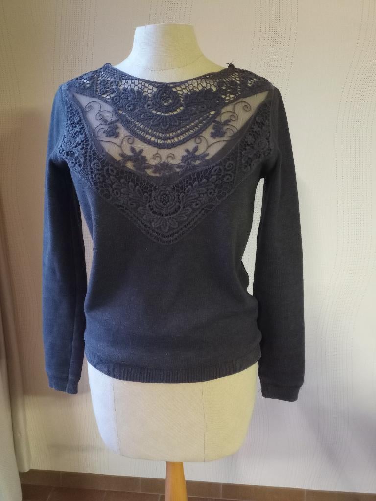 Pull gris à lacets de la marque Naf Naf, Enlèvement ou Envoi, Taille 36 (S), Porté, Bleu
