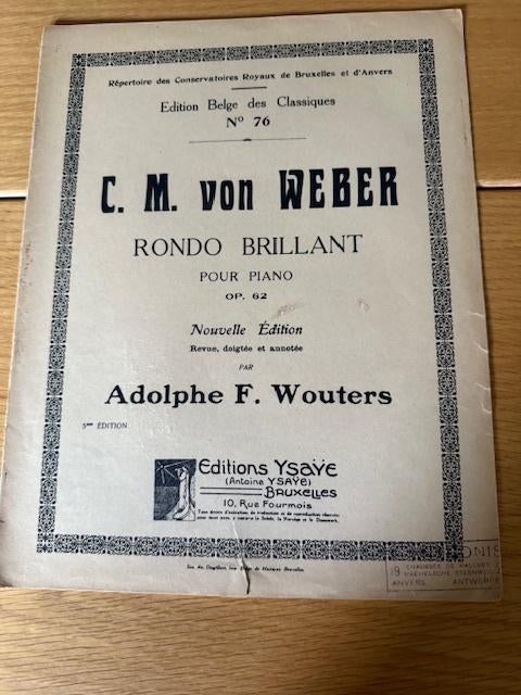 Weber – Rondo Brillant op. 62 (piano), Gebruikt, Klassiek, Ophalen of Verzenden, Artiest of Componist