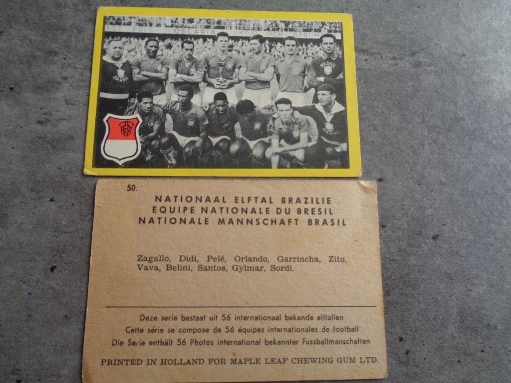 VOETBAL  MAPLE LEAF GUM KAART PRENT  TEAM BRAZIL PELE  ANNO, Hobby en Vrije tijd, Stickers en Plaatjes, Ophalen of Verzenden
