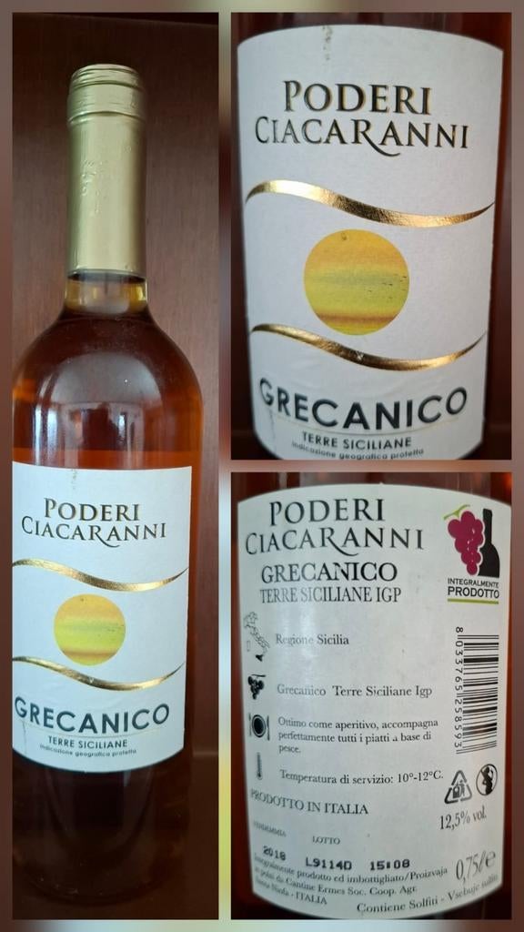 Poderi Ciacaranni Grecanico Sicile 2018, Collections, Vins, Comme neuf, Vin blanc, Pleine, Enlèvement ou Envoi