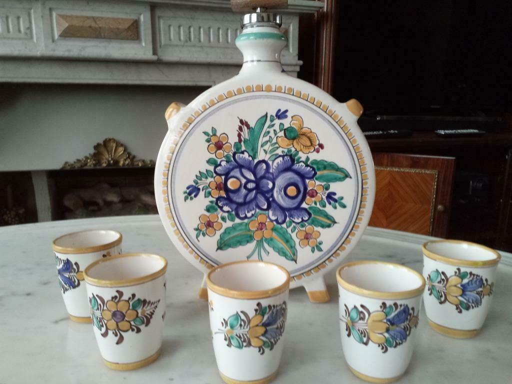 Verre ancien flacon en céramique Modra avec pots assortis, Enlèvement ou Envoi