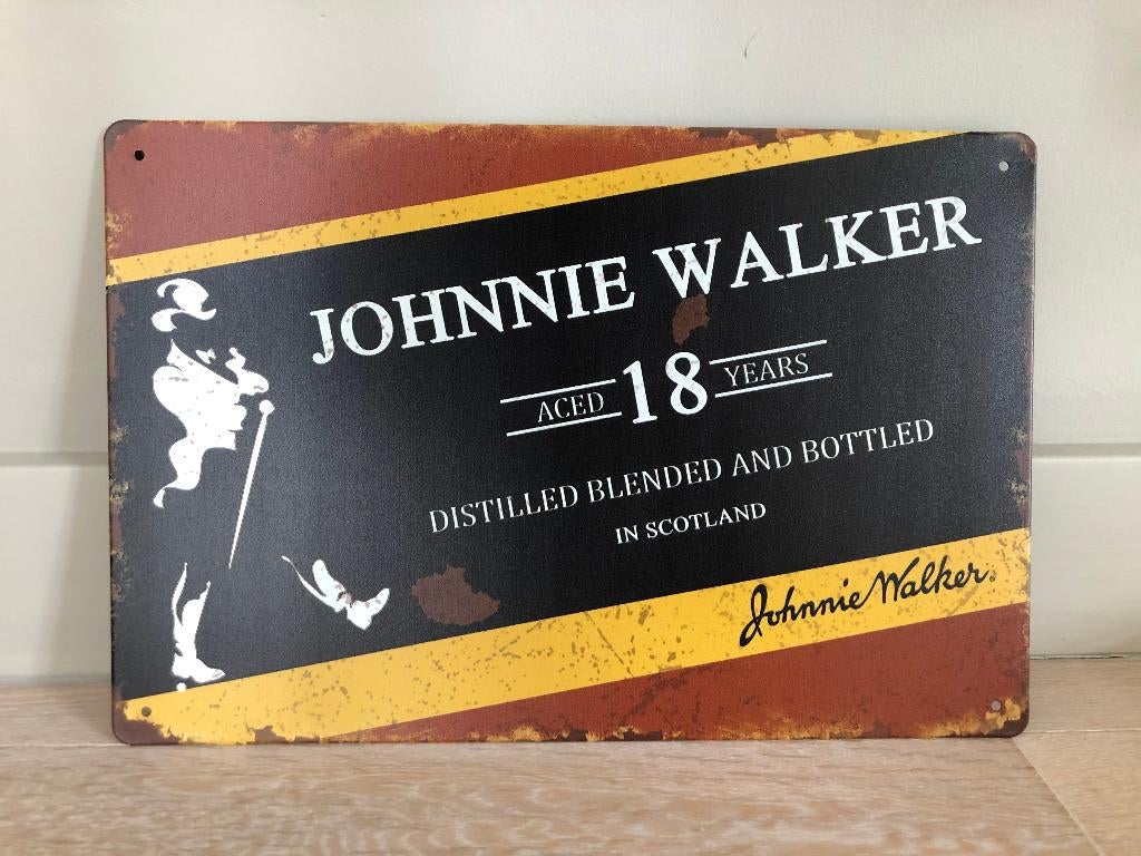 Johnnie Walker Whisky metalen vintage look wandplaat 20x30cm, Verzamelen, Ophalen of Verzenden, Nieuw, Reclamebord