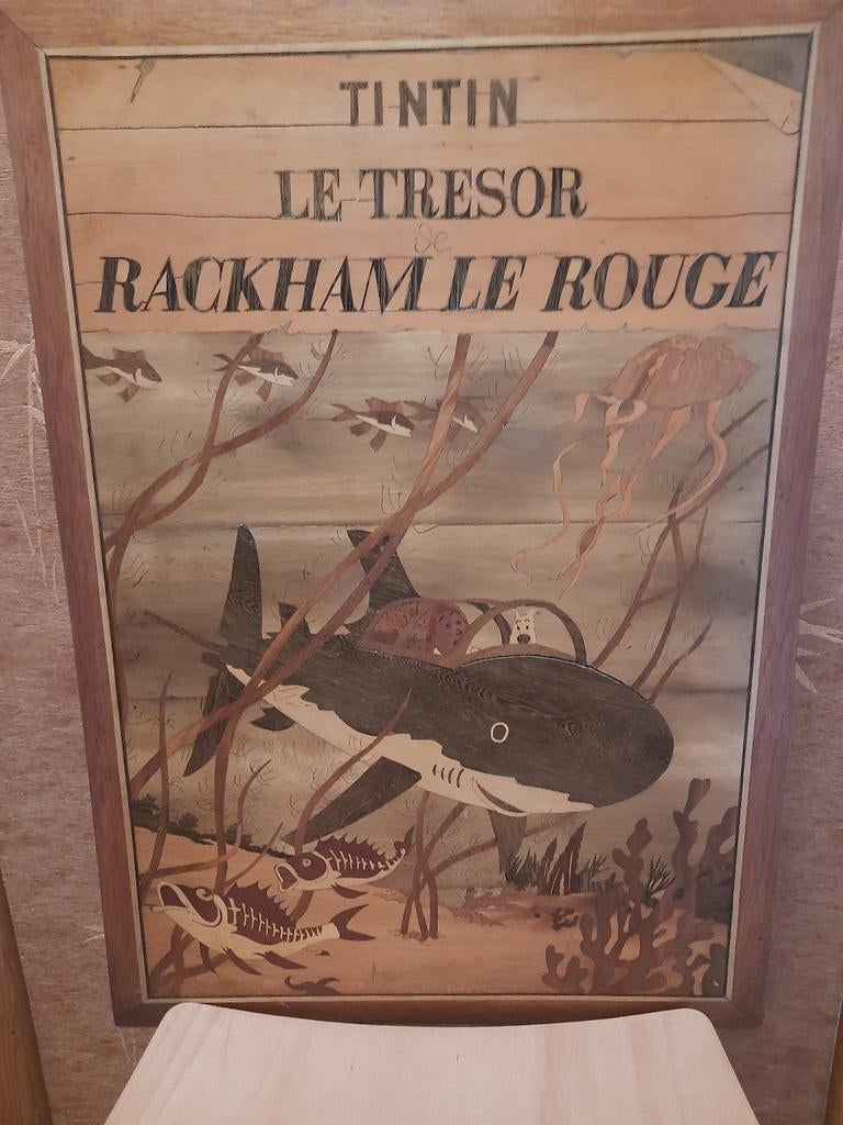 Pyrogravure TINTIN couverture d'album en bois UNIQUE et rare, Enlèvement, Tintin, Neuf