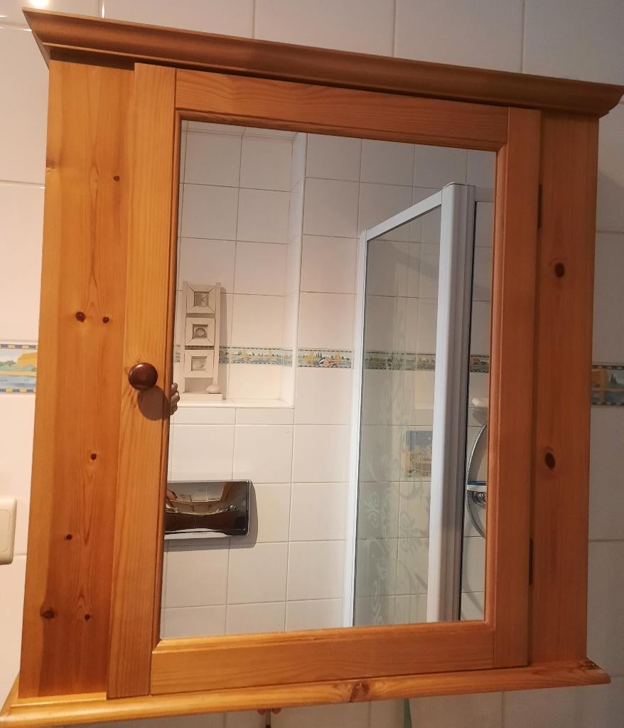 Armoire de SDB, en PIN massif + miroir: H72  P16  L65,5, Armoire à miroir, Moins de 25 cm, Moins de 100 cm, Enlèvement