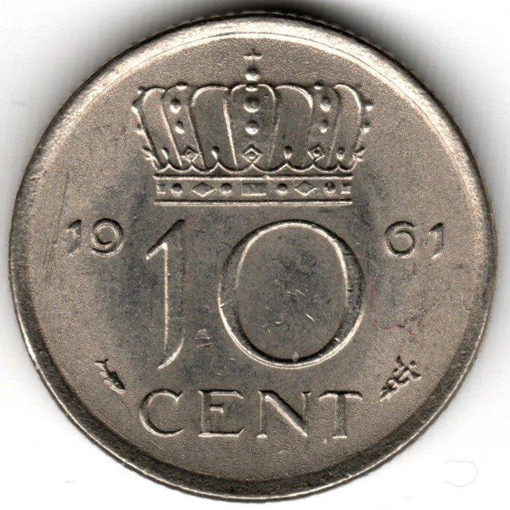 Nederland : 10 Cent 1961  KM#182  Ref 16353, Ophalen of Verzenden, Koningin Juliana, 10 cent, Losse munt
