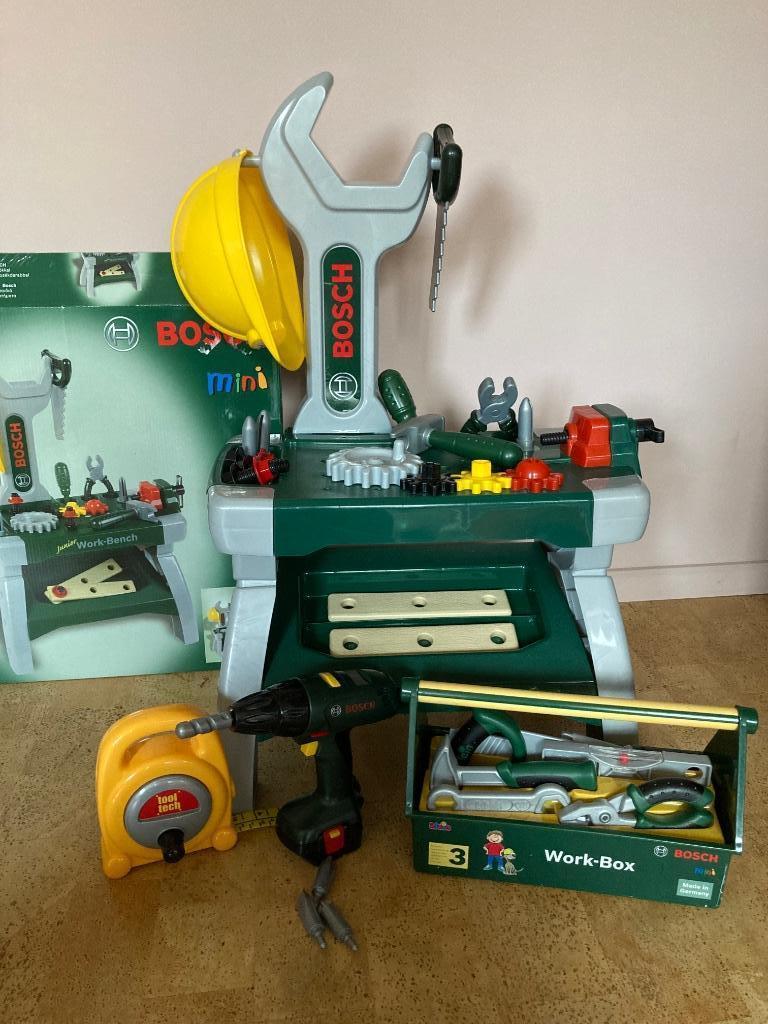 Kinderwerkbank Bosch mét toebehoren én extra accessoires, Kinderen en Baby's, Ophalen, Gebruikt, Bouwen