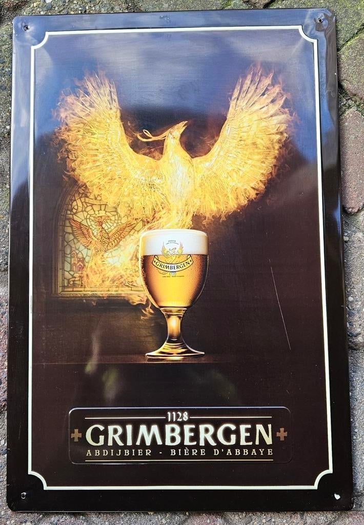 Grimbergen publiciteitsbord
De afbeelding toont, Verzamelen, Biermerken, Ophalen of Verzenden, Zo goed als nieuw, Brand