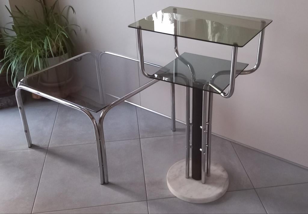 Sellette en chrome et verre fumé années 70-80, Antiquités & Art, Enlèvement