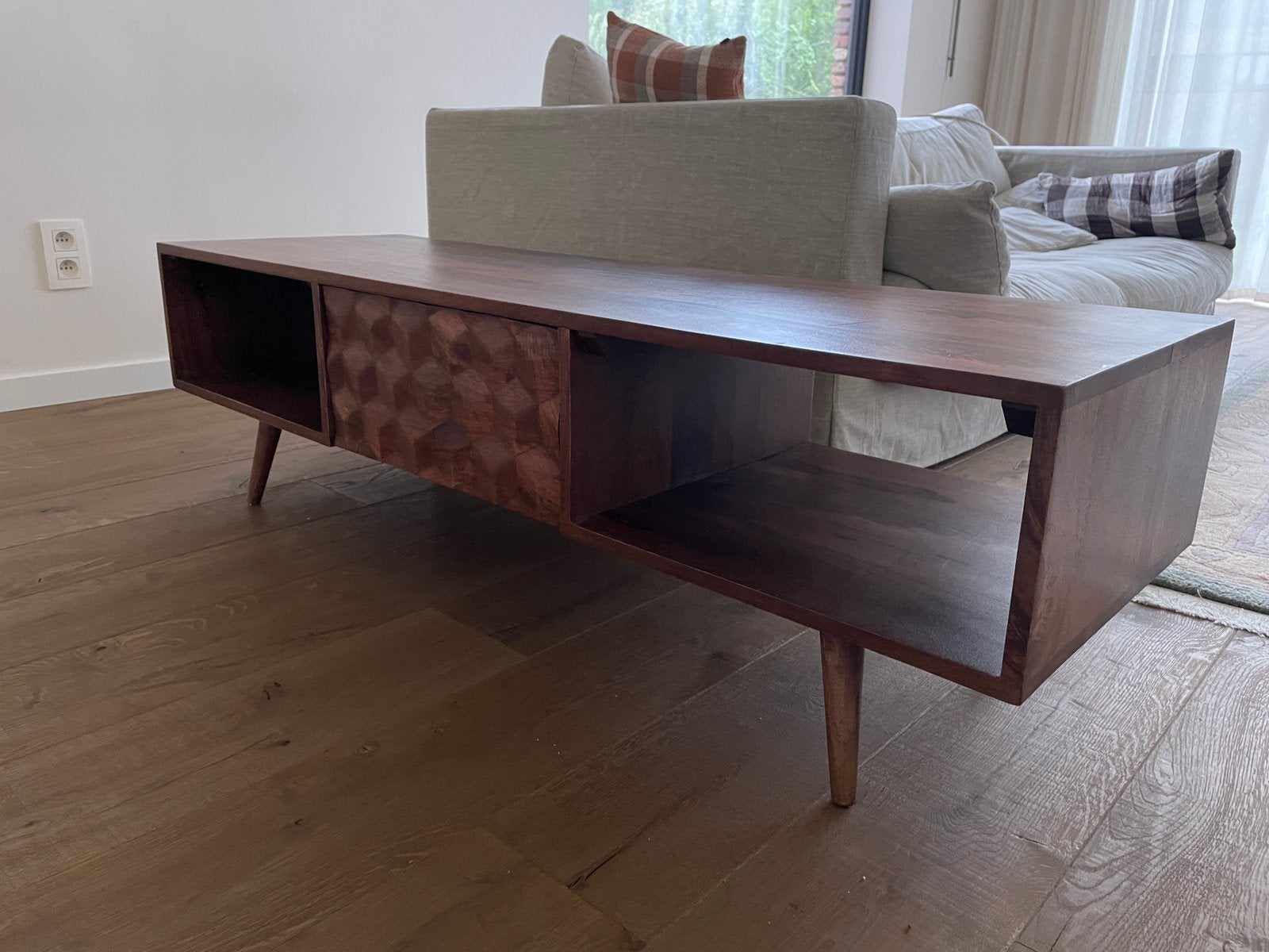 Tv- meubel Zara Home, Ophalen, 100 tot 150 cm, Teakhout, Zo goed als nieuw