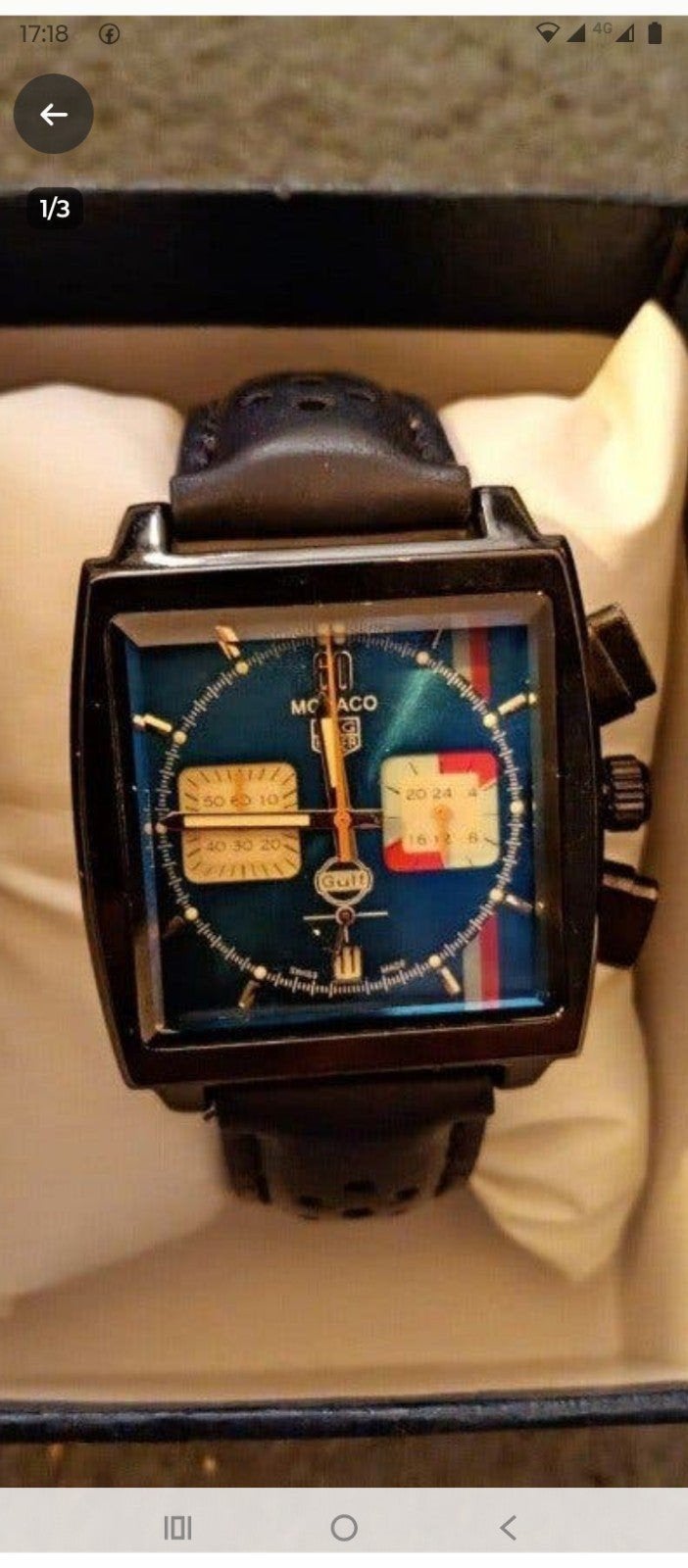 Tag Heuer Monaco Gulf Chronograaf, Handtassen en Accessoires, Leer, Staal, Polshorloge, Ophalen of Verzenden