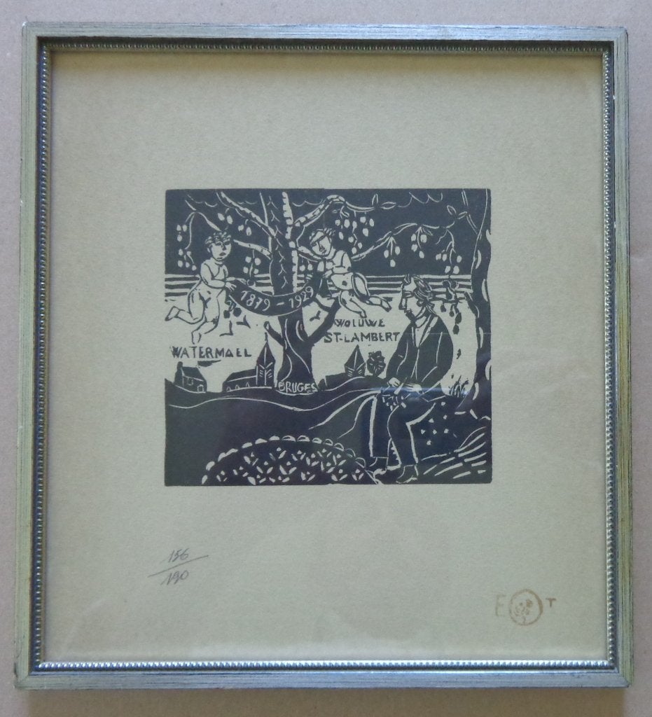 EDGARD TYTGAT / WATERMAEL / ZW-W HOUTSNEDE / 25x23cm / KADER, Antiek en Kunst, Ophalen of Verzenden, Houtsnede
