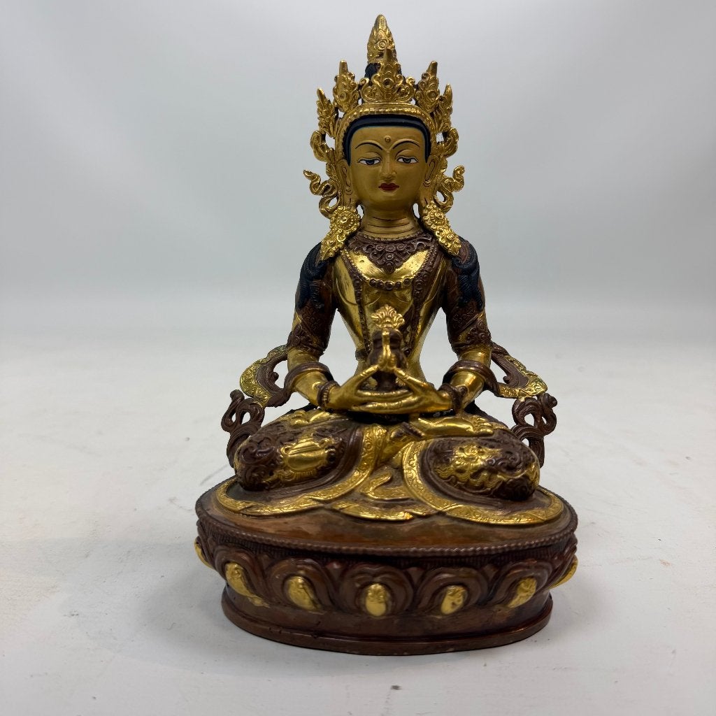 Statue en bronze doré du Bouddha Amitayus, Antiquités & Art, Enlèvement ou Envoi, Asie, Religion, Doré