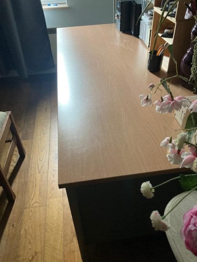 Houten bureau met ijzeren schuiven  L 1.80 - D 80  - h 74 cm, Huis en Inrichting, Bureaus, Ophalen, Gebruikt, Stabureau