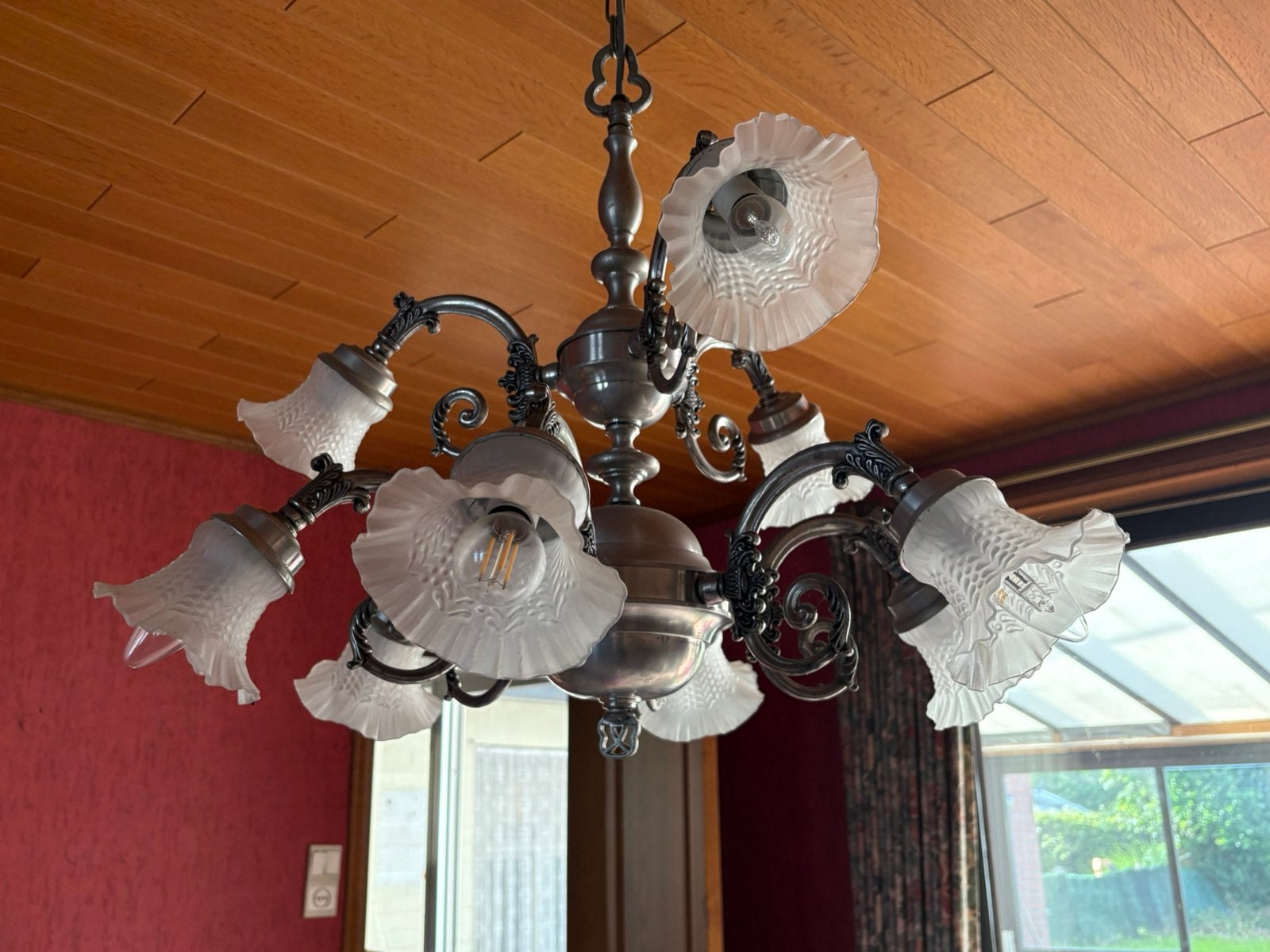 Set (2) vintage kroonluchters in Victoriaanse revivalstijl., Huis en Inrichting, Ophalen, Gebruikt, Metaal