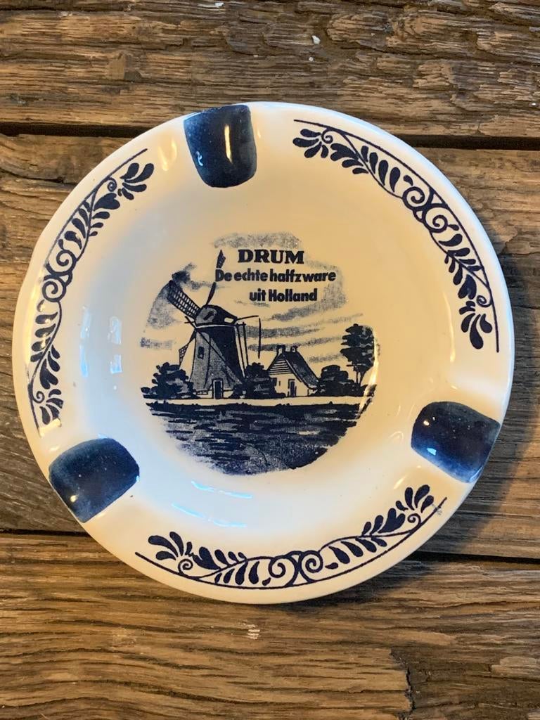 Vintage Drum asbak Delfts blauw echte halfzware uit Holland, Verzamelen, Ophalen of Verzenden, Asbak