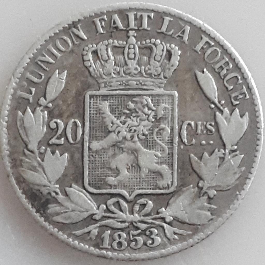 BELGIQUE : 20 CENTS 1853 FR KM 19 BELLE QUALITÉ, Envoi, Argent, Monnaie en vrac