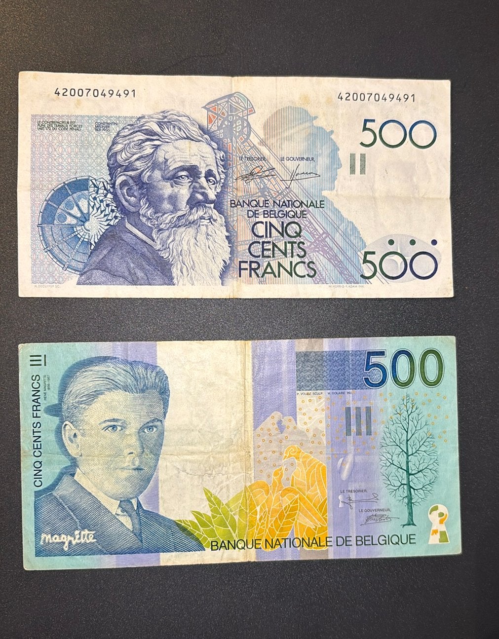 2 biljetten 500 Frank - Meunier & Magritte, Enlèvement ou Envoi