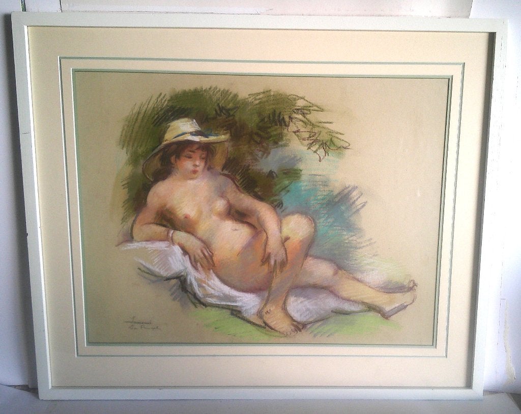 Jong vrouwelijk naakt in de natuur - Leon Springels ?, Antiek en Kunst, Portret of Personen, Realistisch, Ophalen of Verzenden