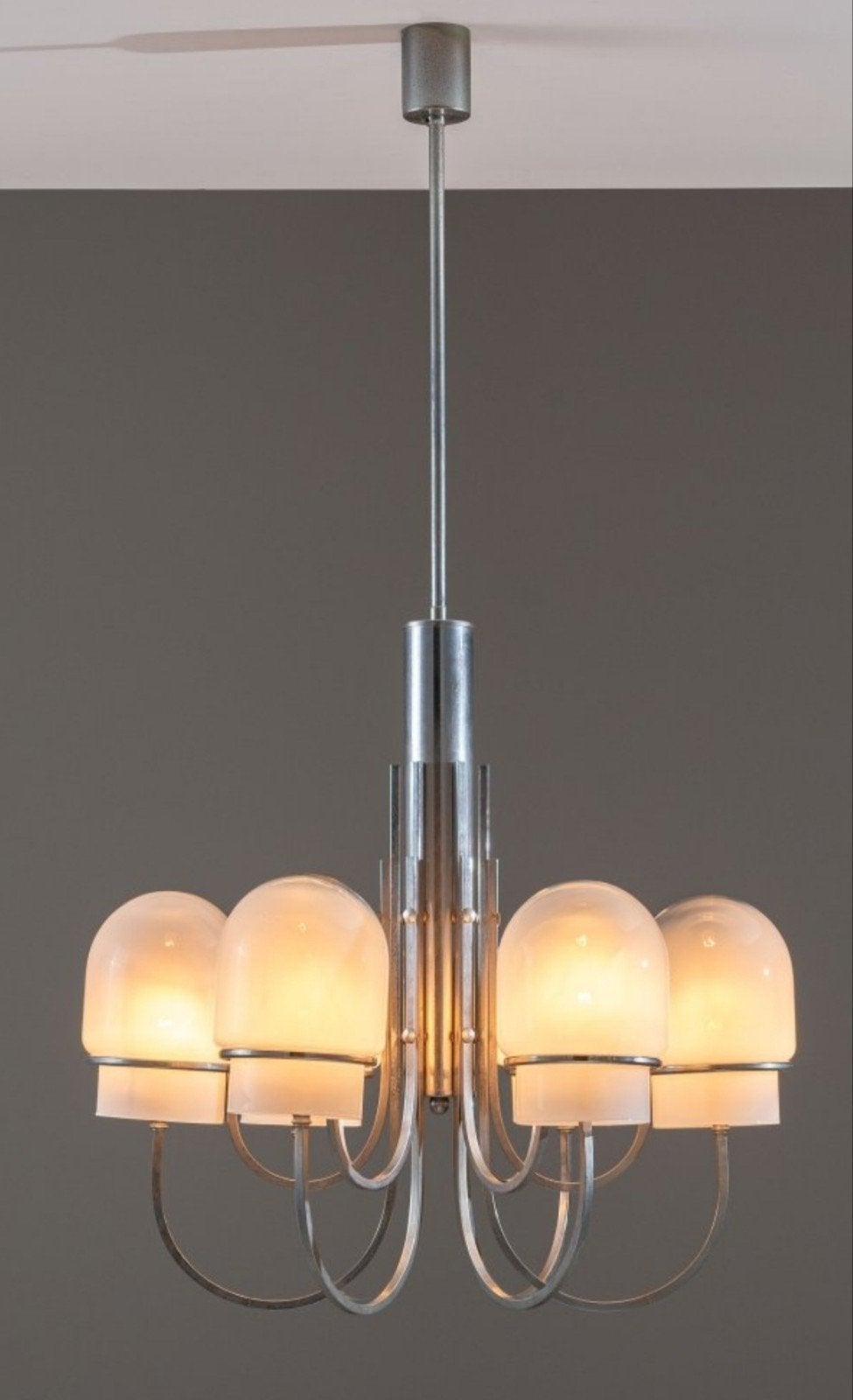 Kroonluchter van Angelo Gaetano Sciolari met zes glazen kap, Enlèvement ou Envoi, 90 cm, Lampe, Verre