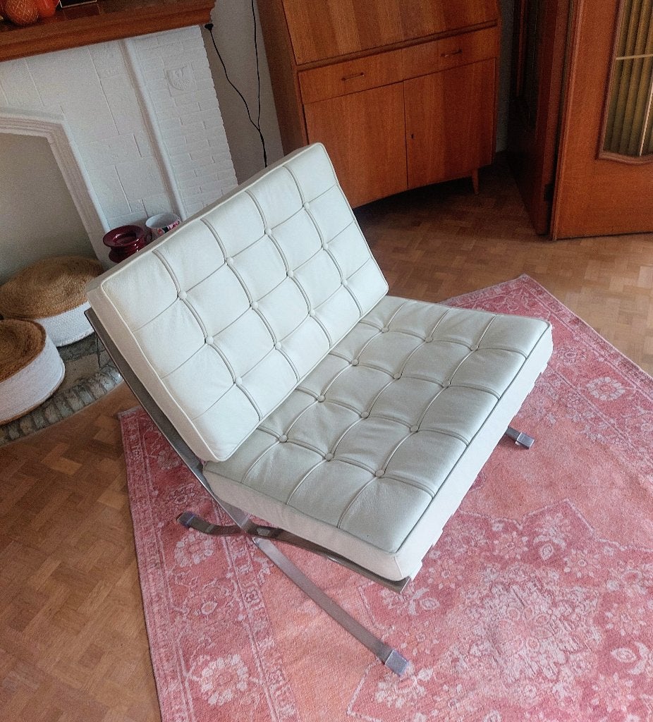 Siège simple en cuir blanc, Maison & Meubles, Fauteuils, Comme neuf, Cuir, 75 à 100 cm, Moins de 75 cm, Enlèvement