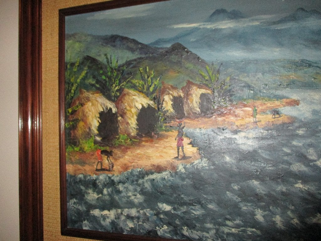 olieverf schilderij van Kitenge Congolese artiest, Ophalen, Overige stijlen, Doek, Landschap