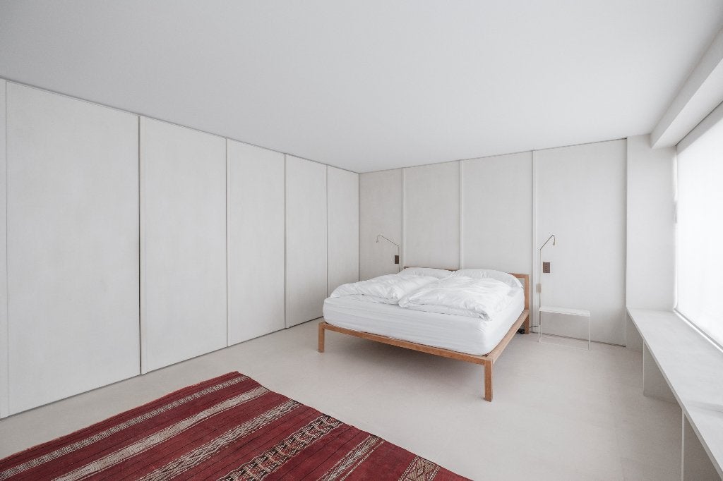 modern bed massief eiken, Enlèvement, Utilisé, 180 cm, Bois