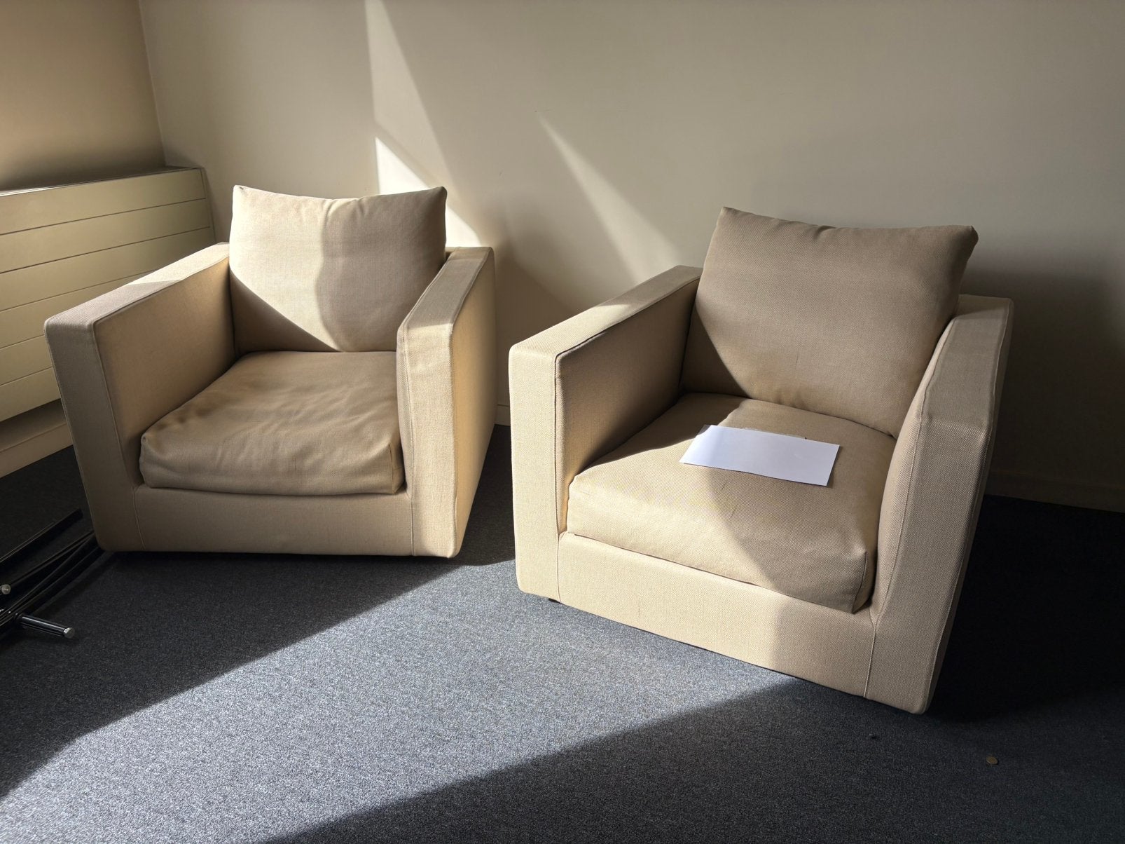 4 Flexform designfauteuils, beige stof - Gemaakt in Meda, Enlèvement, Comme neuf