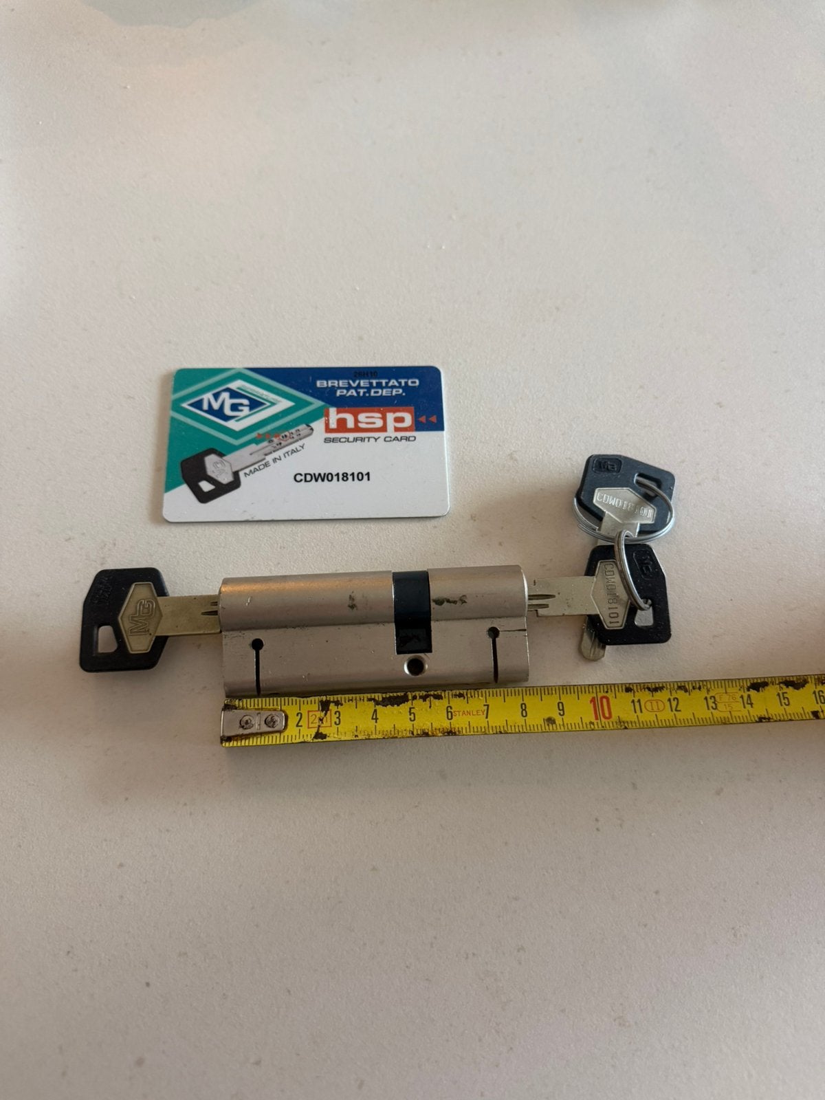Serrure à cylindre de 8 cm avec trois clés et carte-clé, Bricolage & Construction, Enlèvement ou Envoi, Utilisé