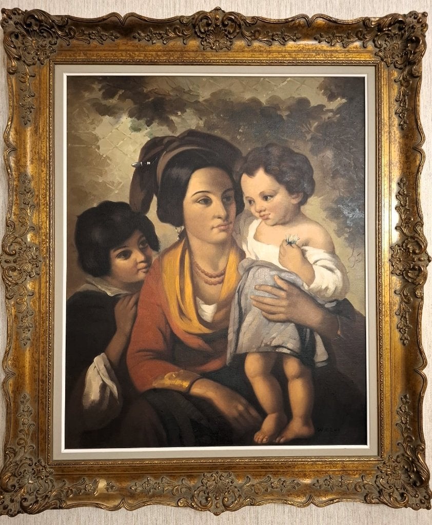 Schilderij "moeder met kinderen", Antiek en Kunst, Ophalen