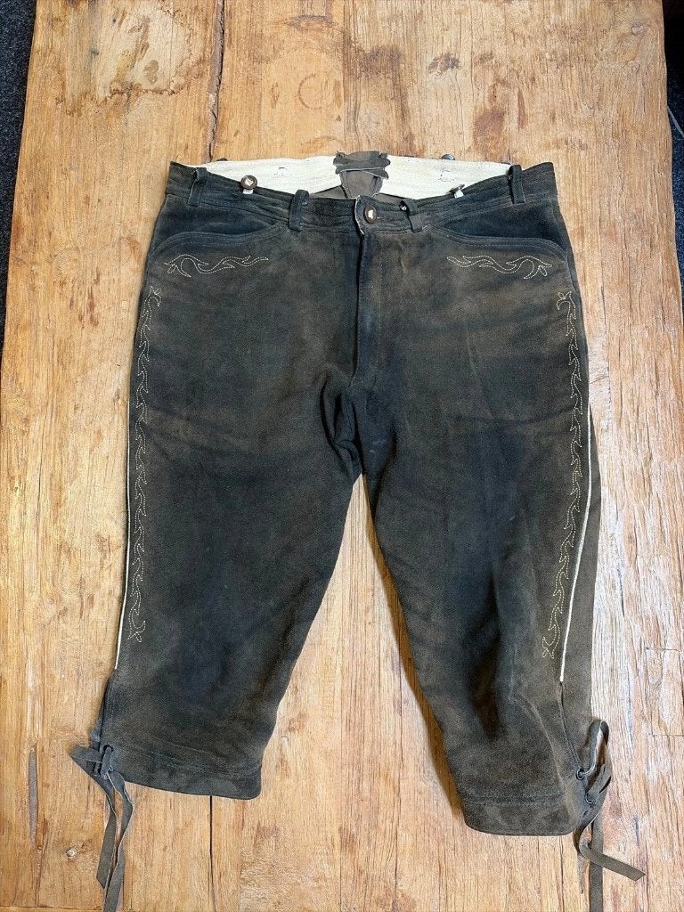 Traditionele lederen Lederhosen, Kleding | Heren, Maat 52/54 (L), Beige, Ophalen of Verzenden, Gedragen