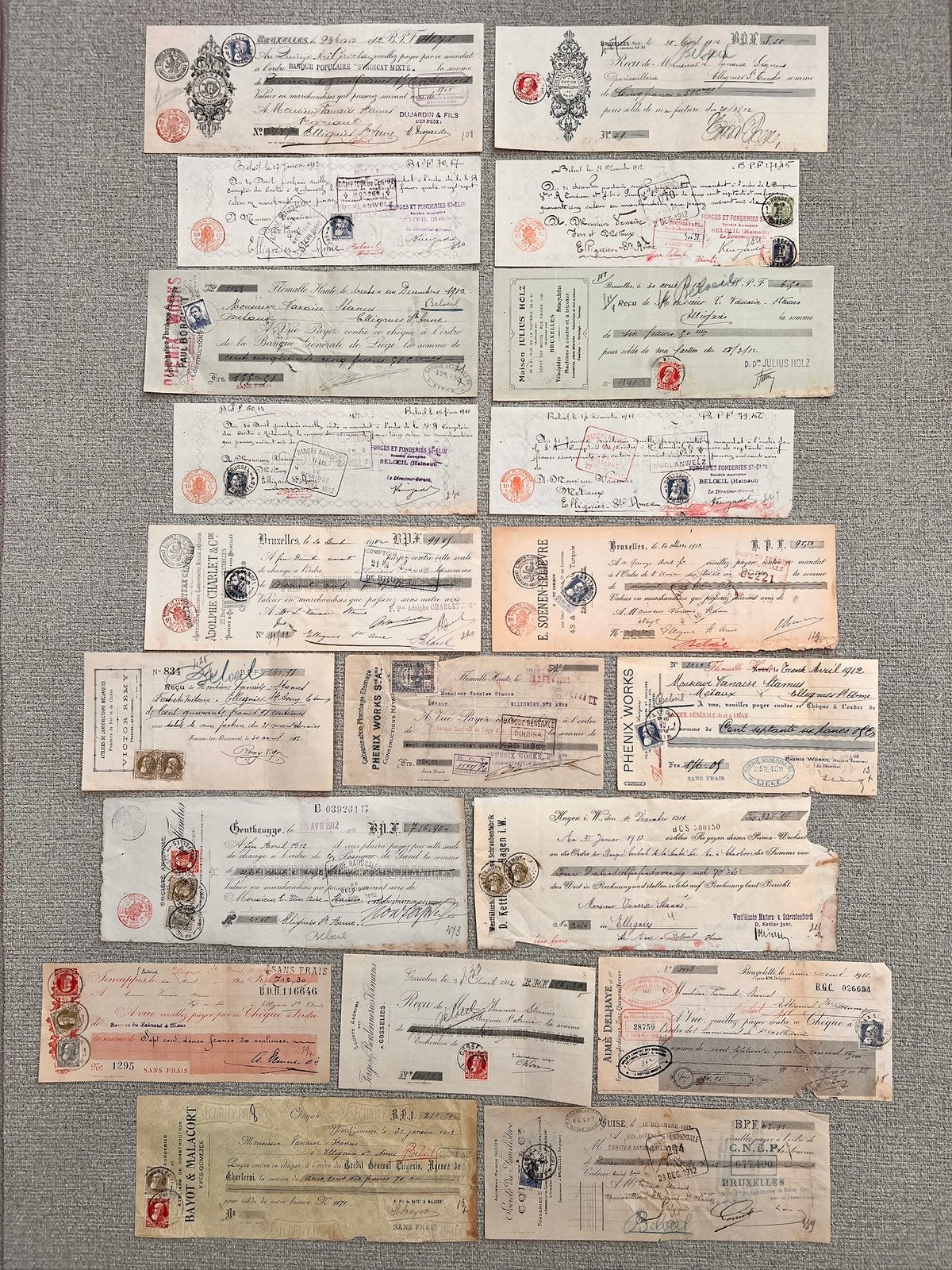 Set van 22 Belgische handelsdocumenten 1911-1913, Ophalen of Verzenden