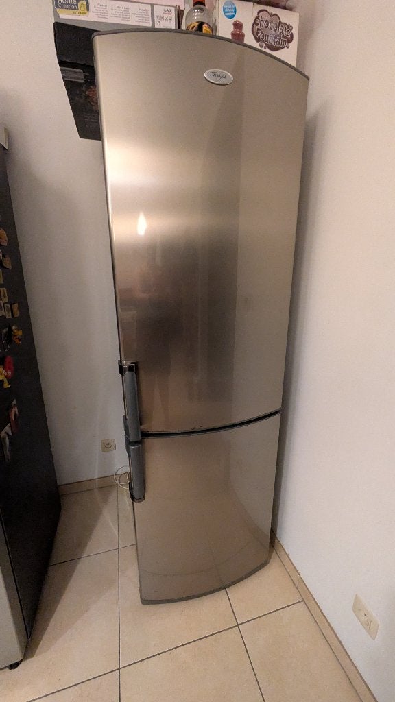 Réfrigérateur combo (frigo/congélateur)Whirlpool en Inox, 160 cm ou plus, Enlèvement, Utilisé, 60 cm ou plus